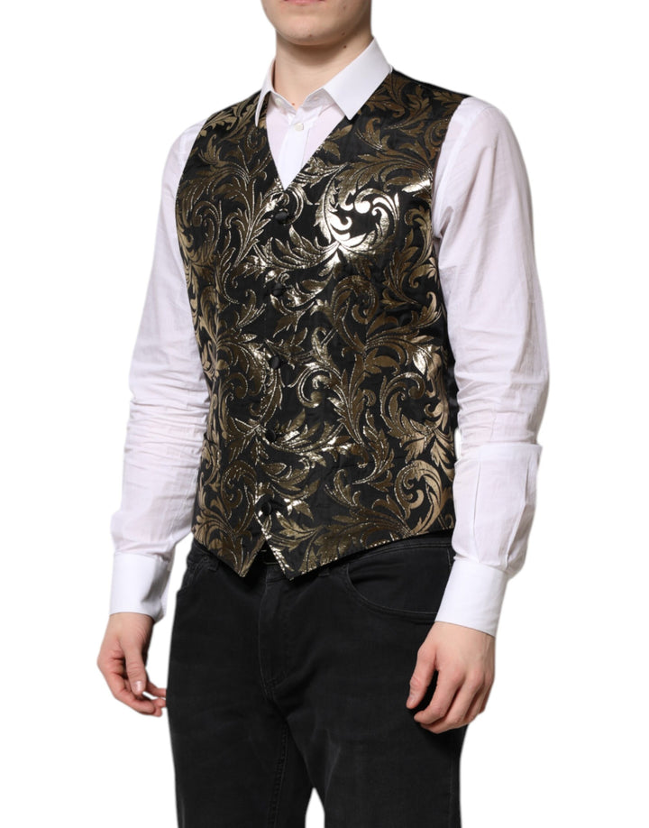 Dolce &amp; Gabbana Sample Sale Dolce &amp; Gabbana Black Gold Jacquard Formal Men Waistcoat Vest - | Designer outlet