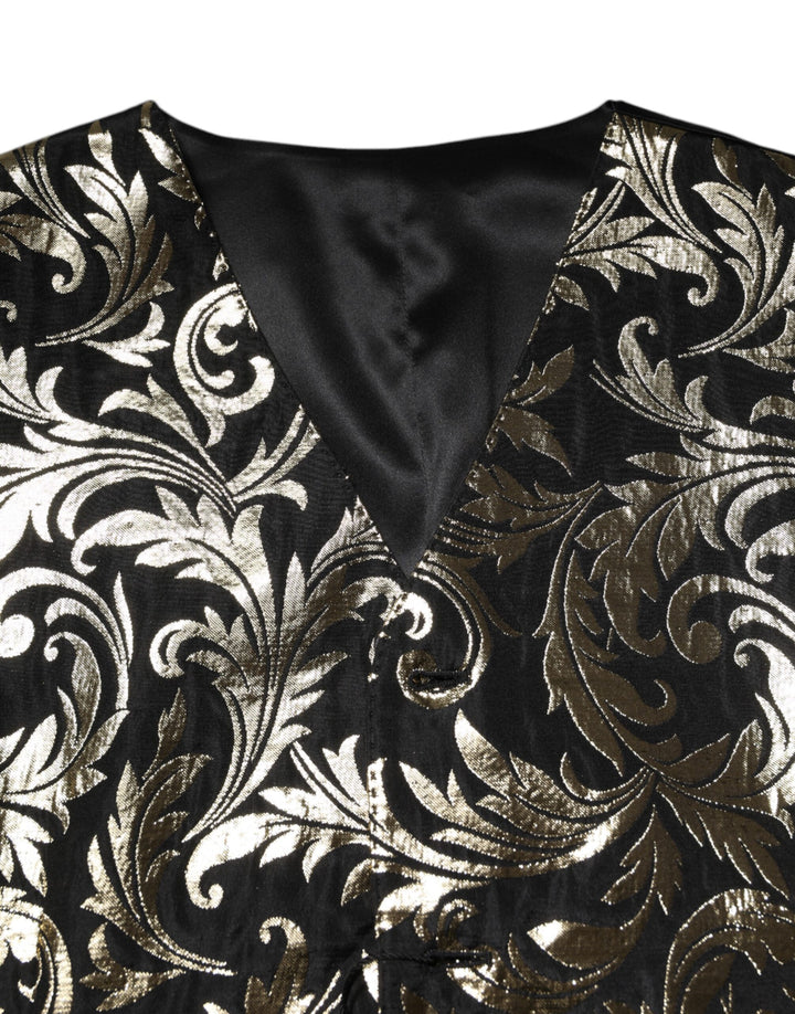 Dolce &amp; Gabbana Sample Sale Dolce &amp; Gabbana Black Gold Jacquard Formal Men Waistcoat Vest - | Designer outlet