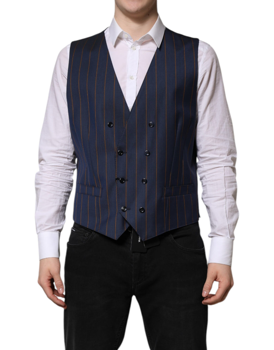 Dolce &amp; Gabbana Sample Sale Dolce &amp; Gabbana Blue Stripes Wool Formal Men Waistcoat Vest - | Designer outlet