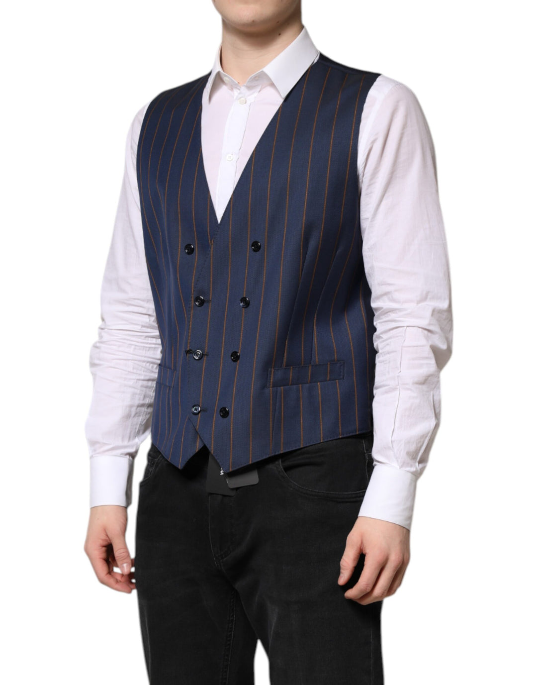 Dolce &amp; Gabbana Sample Sale Dolce &amp; Gabbana Blue Stripes Wool Formal Men Waistcoat Vest - | Designer outlet