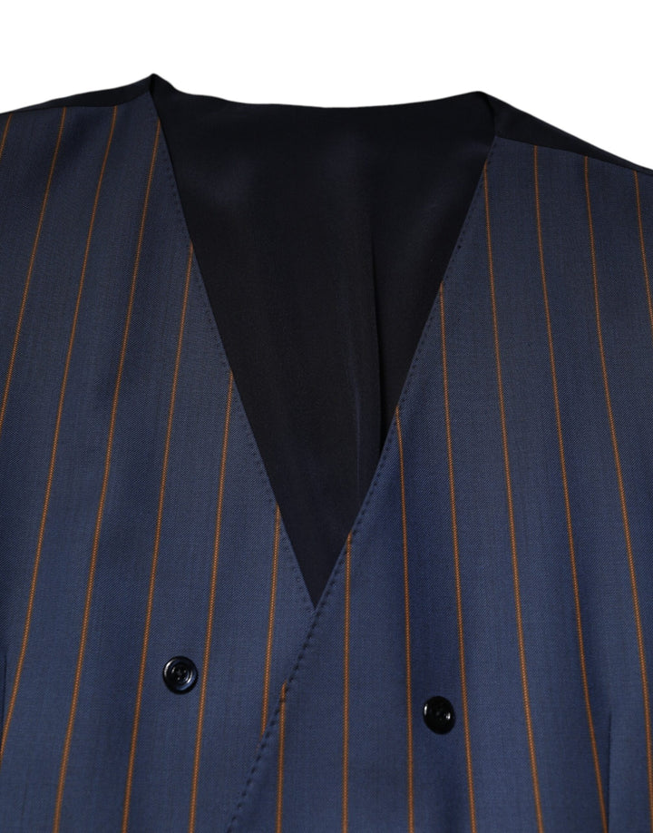 Dolce &amp; Gabbana Sample Sale Dolce &amp; Gabbana Blue Stripes Wool Formal Men Waistcoat Vest - | Designer outlet