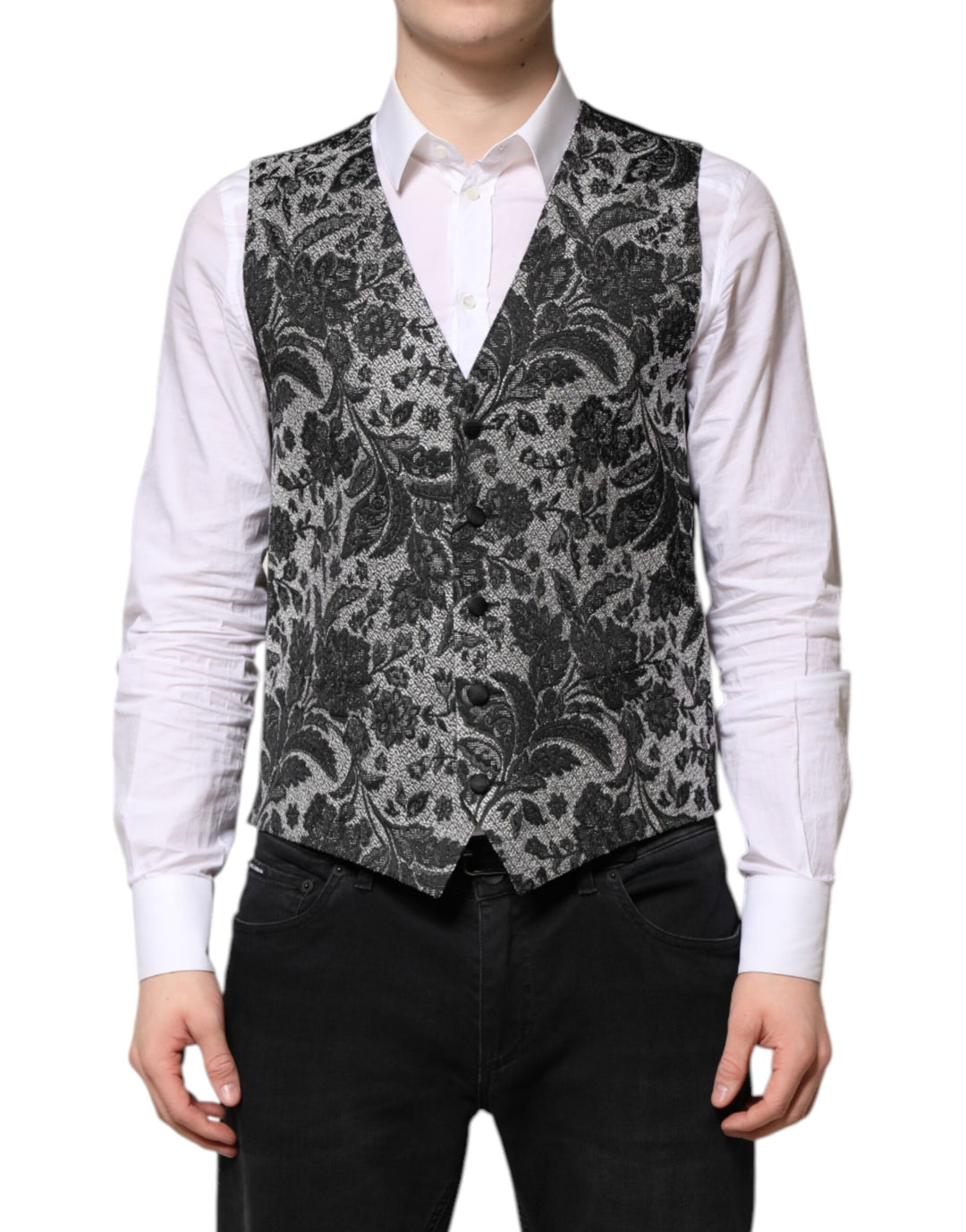 Dolce &amp; Gabbana Sample Sale Dolce &amp; Gabbana Black Gray Brocade Formal Men Waistcoat Vest - | Designer outlet