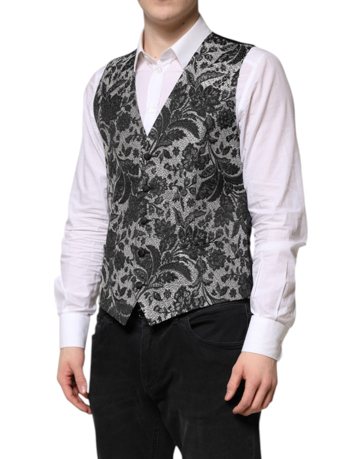 Dolce &amp; Gabbana Sample Sale Dolce &amp; Gabbana Black Gray Brocade Formal Men Waistcoat Vest - | Designer outlet