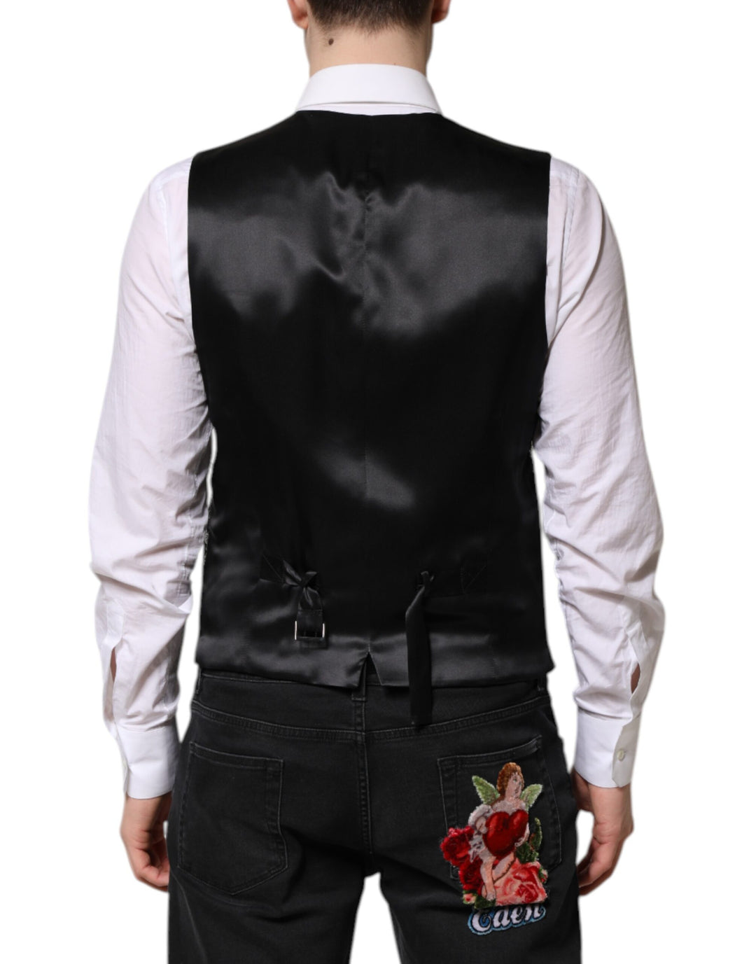 Dolce &amp; Gabbana Sample Sale Dolce &amp; Gabbana Black Gray Brocade Formal Men Waistcoat Vest - | Designer outlet