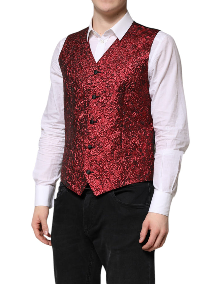 Dolce &amp; Gabbana Sample Sale Dolce &amp; Gabbana Red Floral Brocade Formal Men Waistcoat Vest - | Designer outlet
