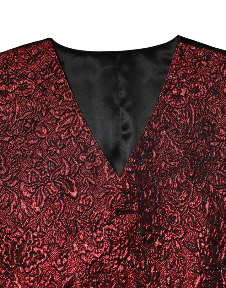 Dolce &amp; Gabbana Sample Sale Dolce &amp; Gabbana Red Floral Brocade Formal Men Waistcoat Vest - | Designer outlet