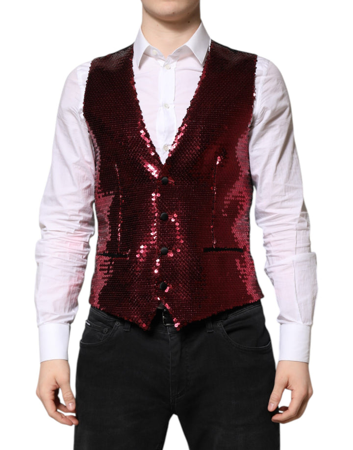 Dolce &amp; Gabbana Sample Sale Dolce &amp; Gabbana Red Sequined Dress Formal Men Waistcoat Vest - | Designer outlet
