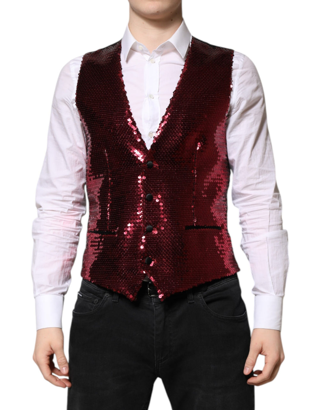 Dolce &amp; Gabbana Sample Sale Dolce &amp; Gabbana Red Sequined Dress Formal Men Waistcoat Vest - | Designer outlet