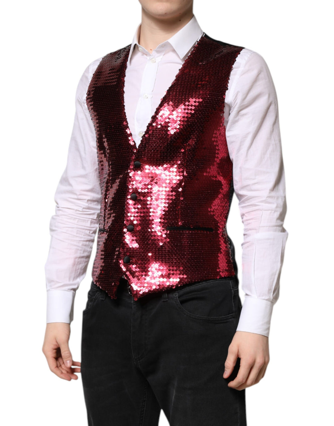 Dolce &amp; Gabbana Sample Sale Dolce &amp; Gabbana Red Sequined Dress Formal Men Waistcoat Vest - | Designer outlet