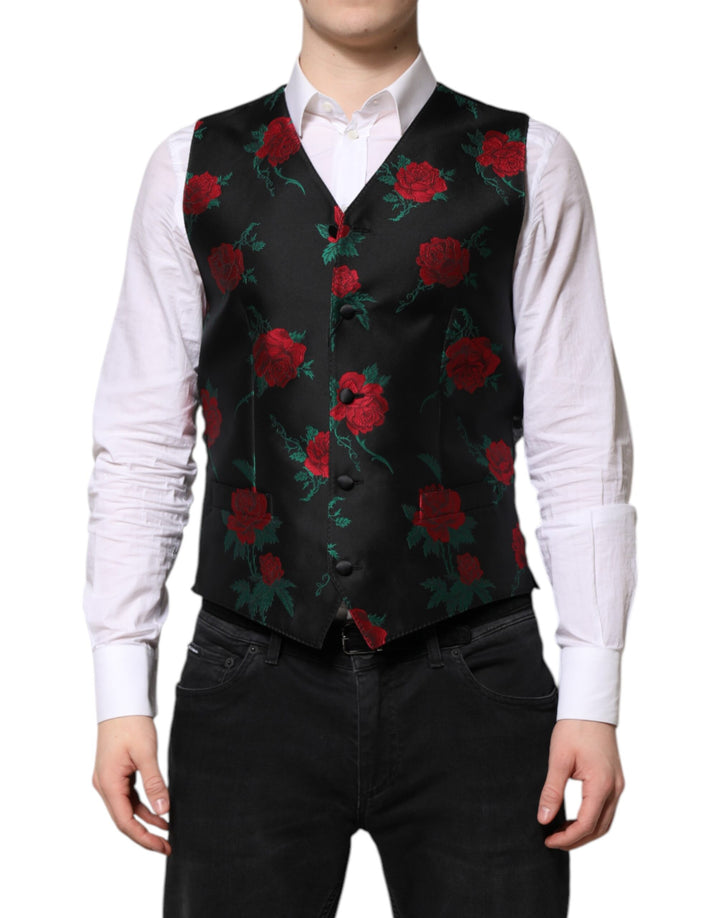 Dolce &amp; Gabbana Sample Sale Dolce &amp; Gabbana Red Floral Brocade Formal Men Waistcoat Vest - | Designer outlet