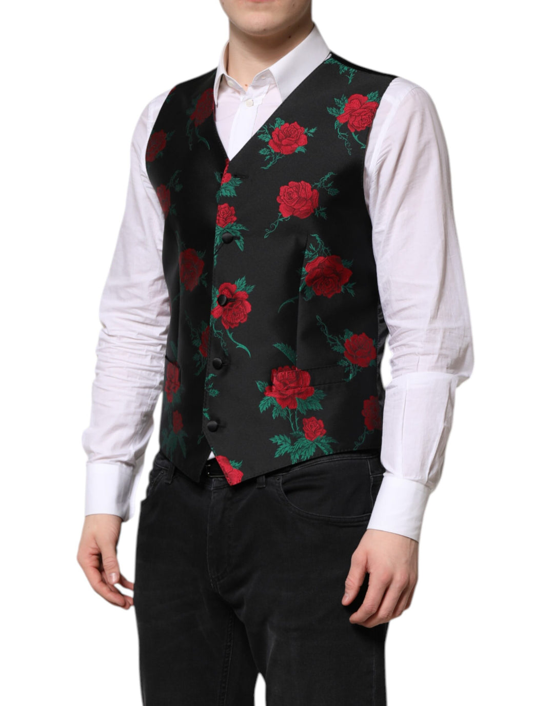 Dolce &amp; Gabbana Sample Sale Dolce &amp; Gabbana Red Floral Brocade Formal Men Waistcoat Vest - | Designer outlet