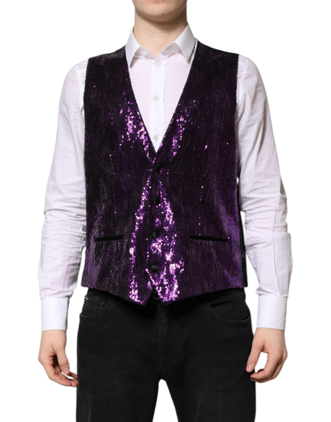 Dolce &amp; Gabbana Sample Sale Dolce &amp; Gabbana Purple Sequined Dress Formal Waistcoat Vest - | Designer outlet