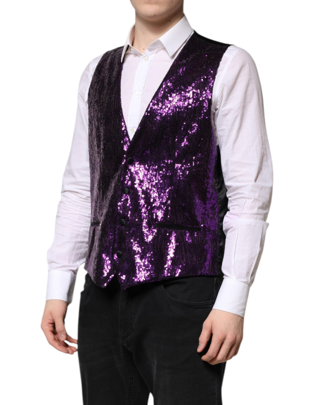 Dolce &amp; Gabbana Sample Sale Dolce &amp; Gabbana Purple Sequined Dress Formal Waistcoat Vest - | Designer outlet