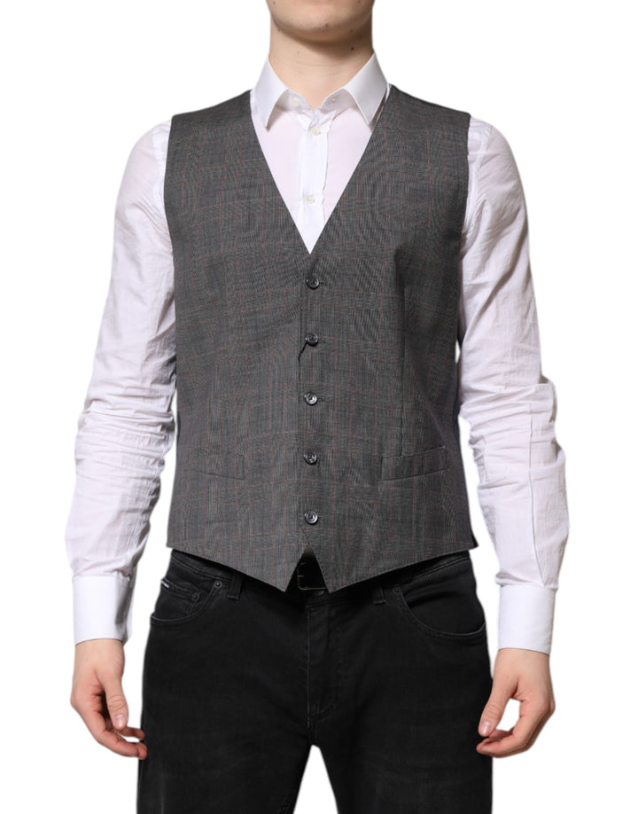 Dolce & Gabbana Gray Plaid Wool Formal Dress Waistcoat Vest