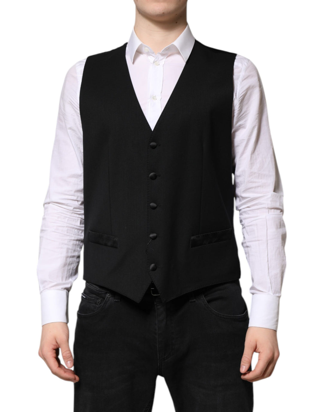 Dolce &amp; Gabbana Sample Sale Dolce &amp; Gabbana Black Wool Dress Formal Men Waistcoat Vest - | Designer outlet