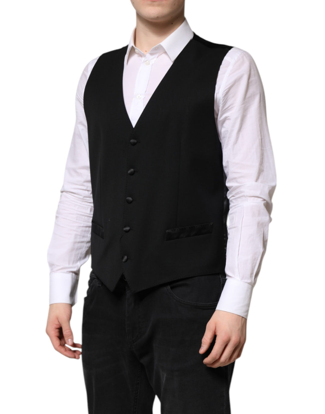 Dolce &amp; Gabbana Sample Sale Dolce &amp; Gabbana Black Wool Dress Formal Men Waistcoat Vest - | Designer outlet