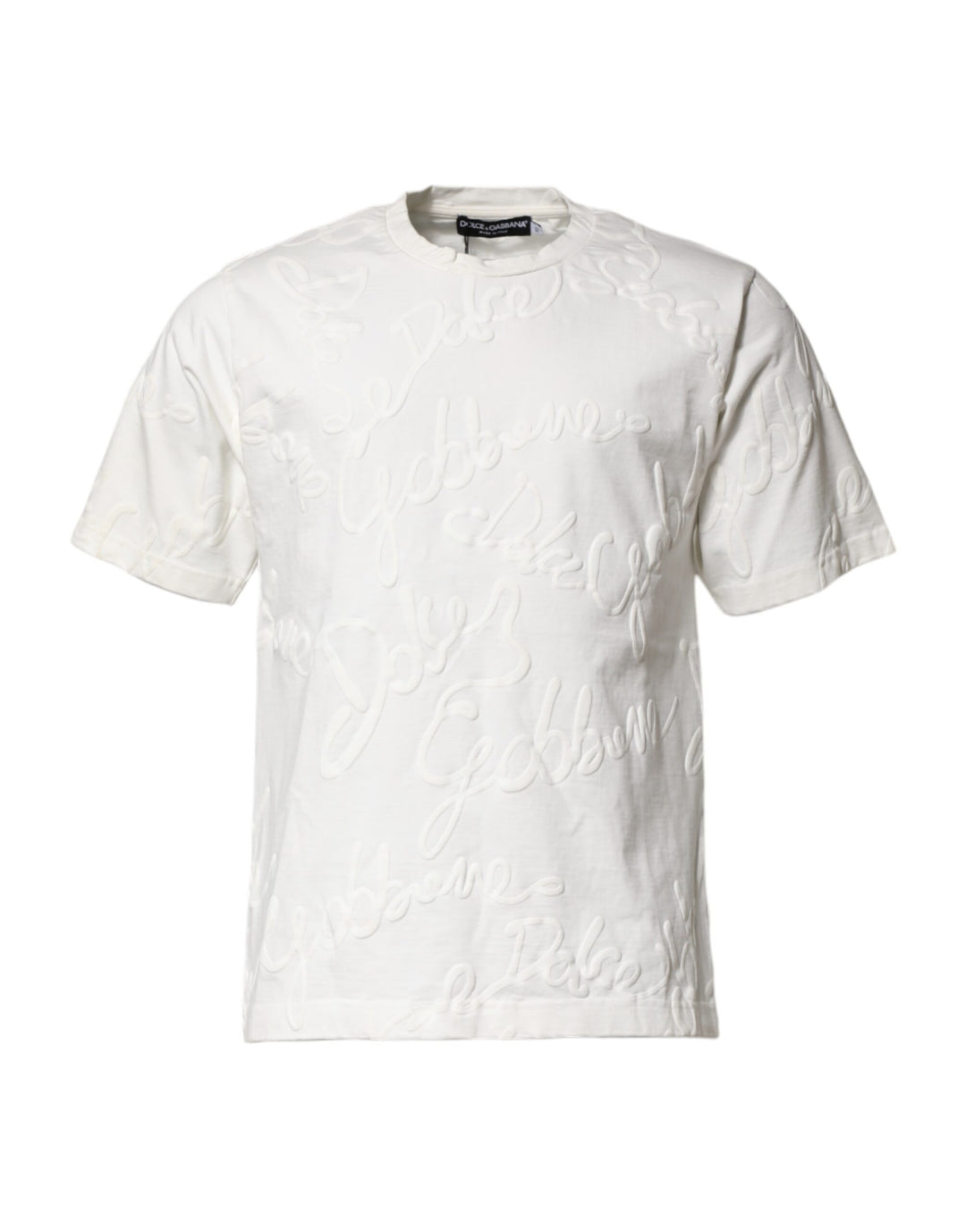 Dolce &amp; Gabbana Sample Sale Dolce &amp; Gabbana White Cotton Logo Embossed Crew Neck T-shirt - | Designer outlet
