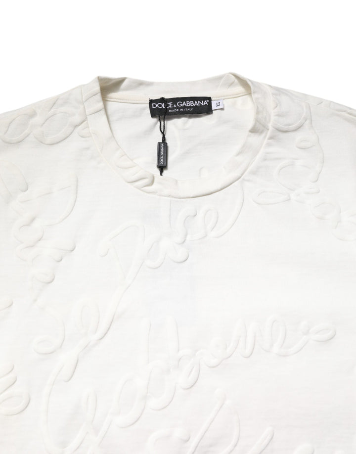 Dolce &amp; Gabbana Sample Sale Dolce &amp; Gabbana White Cotton Logo Embossed Crew Neck T-shirt - | Designer outlet