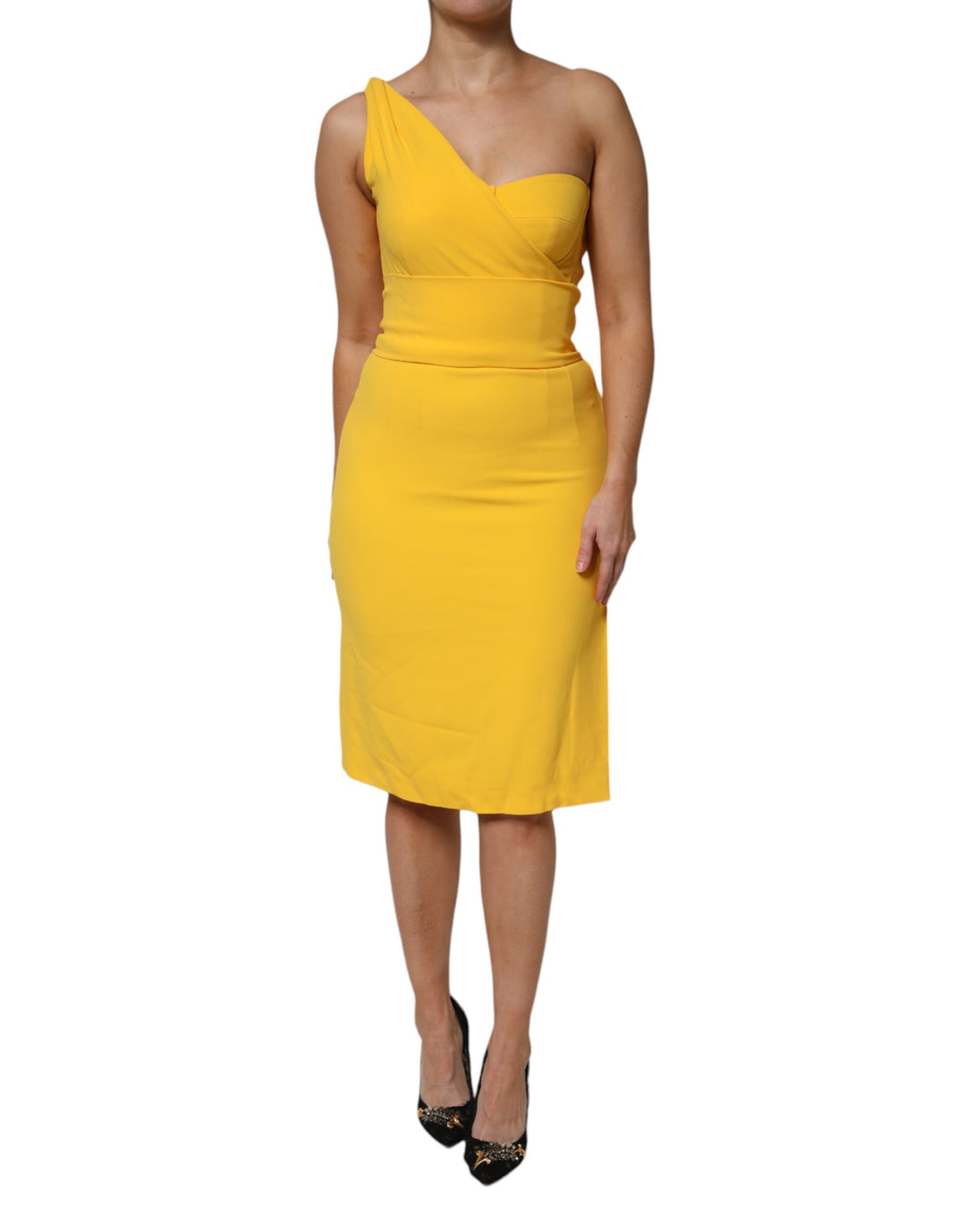 white christmas dresses Dolce & Gabbana Yellow One Shoulder Side Slit Midi Dress
