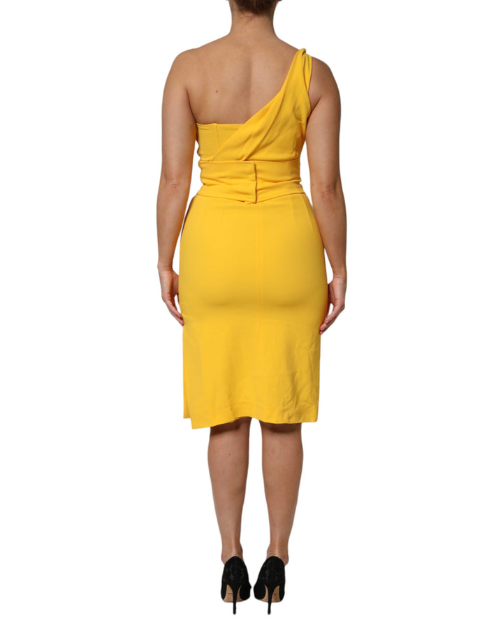 Dolce &amp; Gabbana Sample Sale Dolce &amp; Gabbana Yellow One Shoulder Side Slit Midi Dress - | Designer outlet