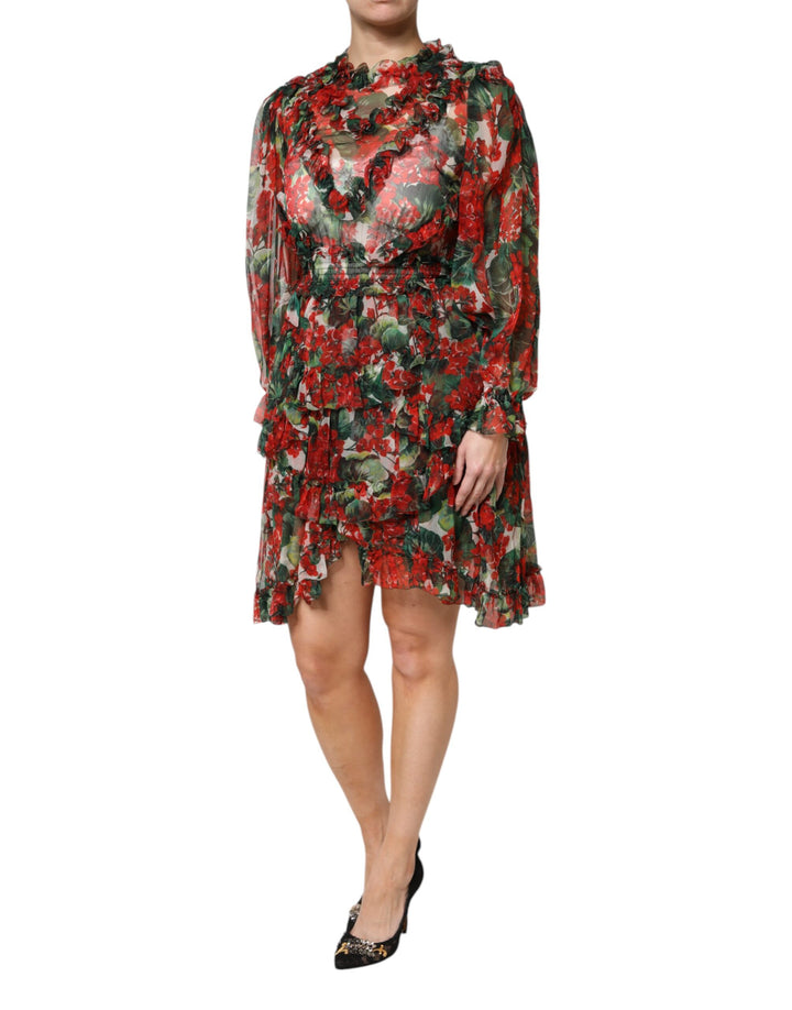 Dolce &amp; Gabbana Sample Sale Dolce &amp; Gabbana Multicolor Ruffle Floral Long Sleeves Dress - | Designer outlet