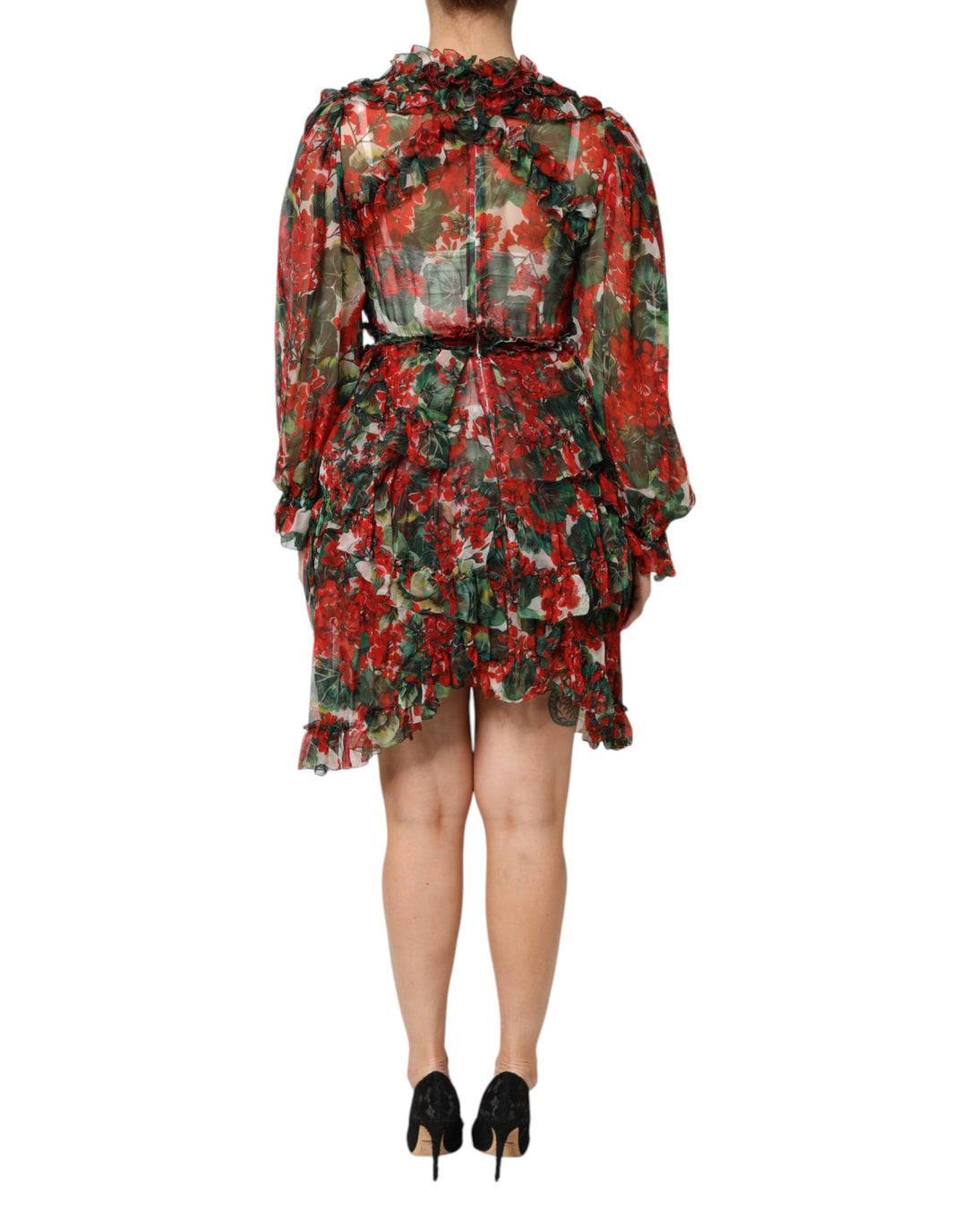 Dolce &amp; Gabbana Sample Sale Dolce &amp; Gabbana Multicolor Ruffle Floral Long Sleeves Dress - | Designer outlet