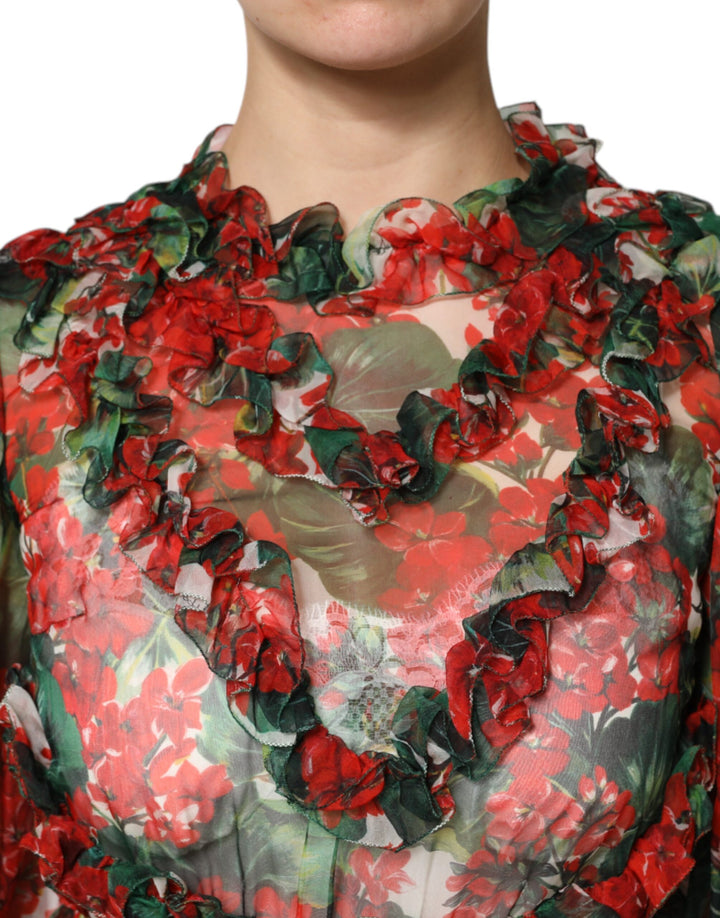 Dolce &amp; Gabbana Sample Sale Dolce &amp; Gabbana Multicolor Ruffle Floral Long Sleeves Dress - | Designer outlet