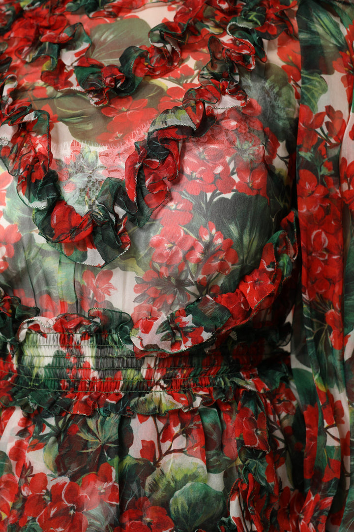 Dolce &amp; Gabbana Sample Sale Dolce &amp; Gabbana Multicolor Ruffle Floral Long Sleeves Dress - | Designer outlet
