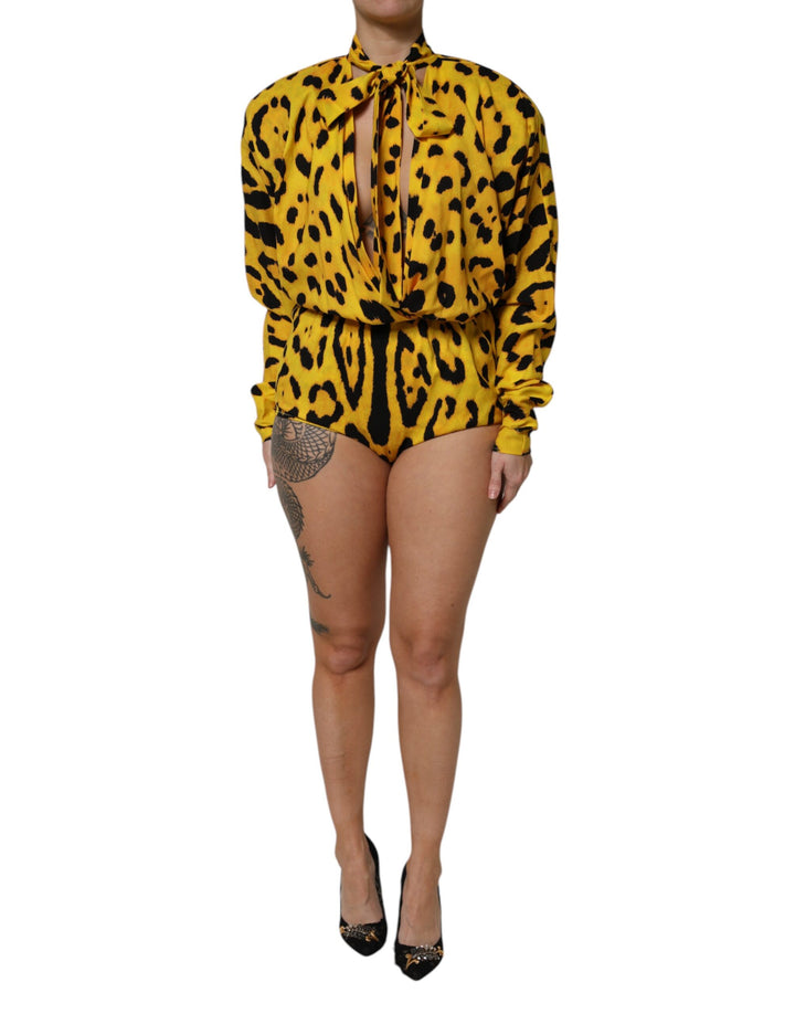 Dolce &amp; Gabbana Sample Sale Dolce &amp; Gabbana Yellow Leopard Long Sleeves Jumpsuit Dress - | Designer outlet