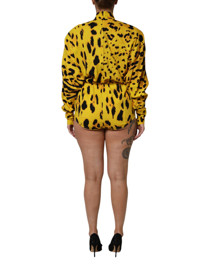 Dolce &amp; Gabbana Sample Sale Dolce &amp; Gabbana Yellow Leopard Long Sleeves Jumpsuit Dress - | Designer outlet