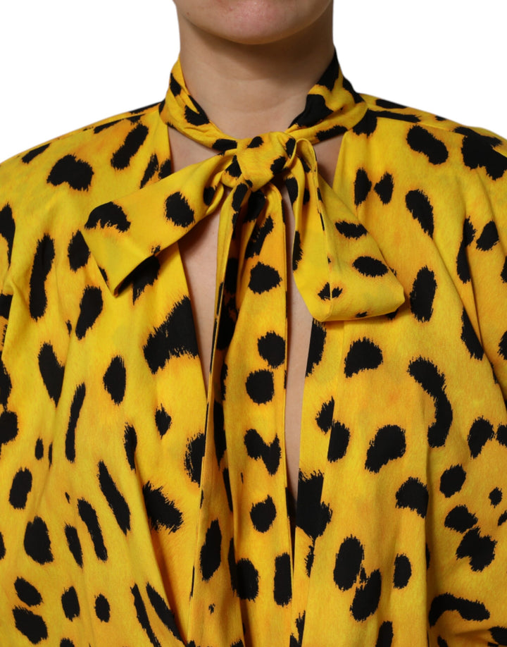 Dolce &amp; Gabbana Sample Sale Dolce &amp; Gabbana Yellow Leopard Long Sleeves Jumpsuit Dress - | Designer outlet