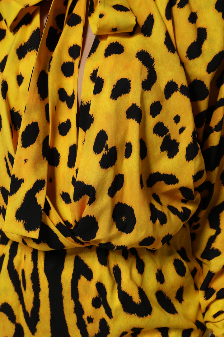 Dolce &amp; Gabbana Sample Sale Dolce &amp; Gabbana Yellow Leopard Long Sleeves Jumpsuit Dress - | Designer outlet