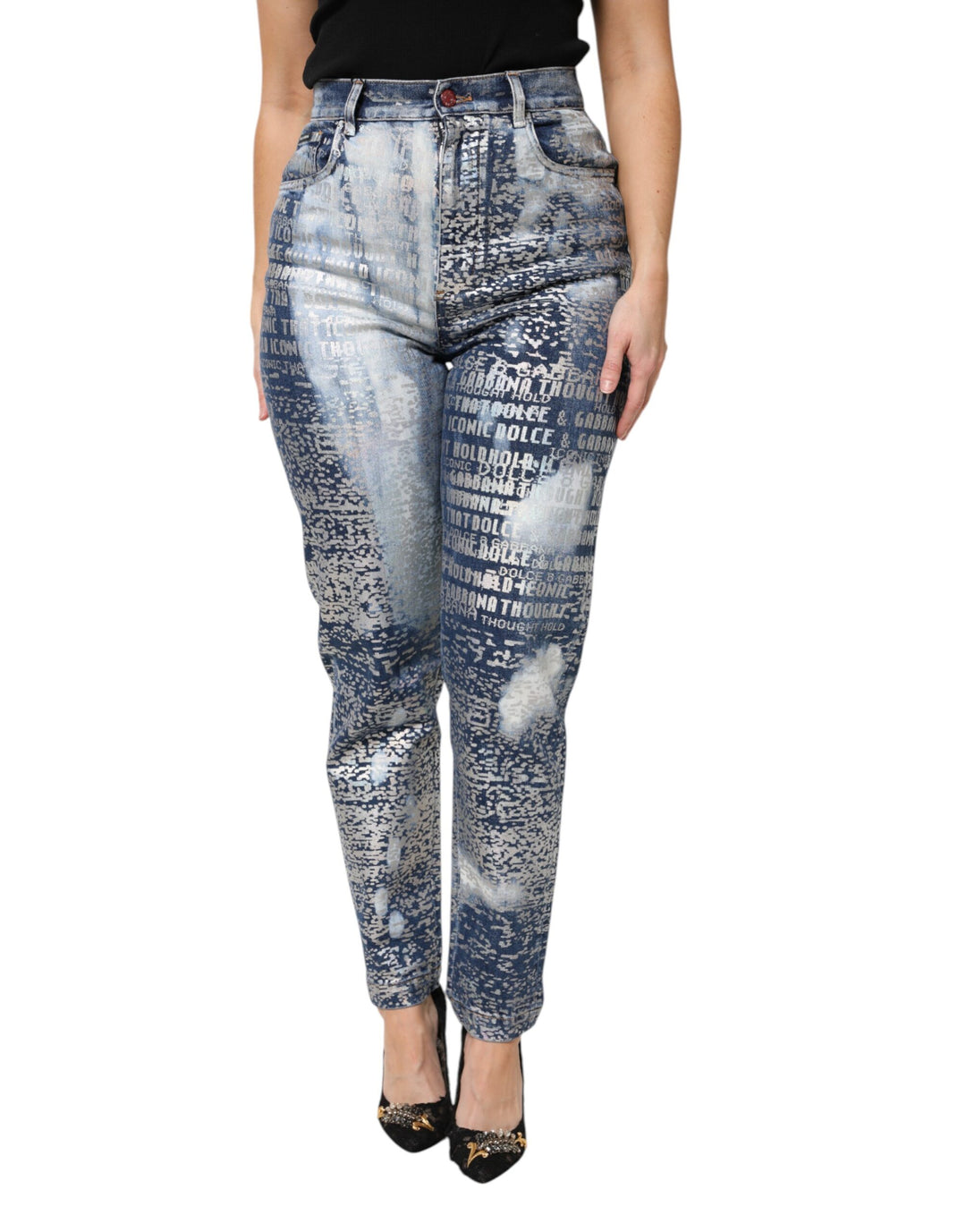 Dolce &amp; Gabbana Sample Sale Dolce &amp; Gabbana Blue Washed Print High Waist Denim Jeans - | Designer outlet
