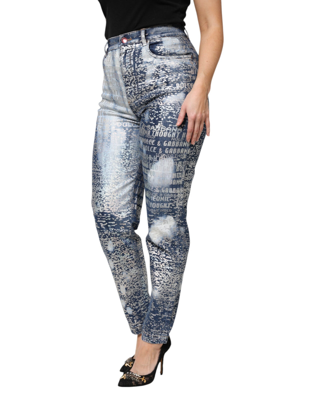 Dolce &amp; Gabbana Sample Sale Dolce &amp; Gabbana Blue Washed Print High Waist Denim Jeans - | Designer outlet