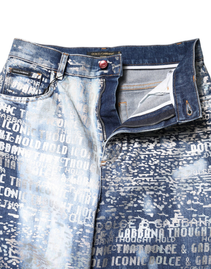 Dolce &amp; Gabbana Sample Sale Dolce &amp; Gabbana Blue Washed Print High Waist Denim Jeans - | Designer outlet