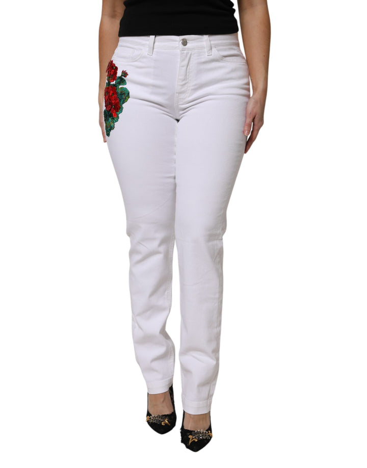 Dolce &amp; Gabbana Sample Sale Dolce &amp; Gabbana White Floral Sequined GIRLY Denim Jeans - | Designer outlet