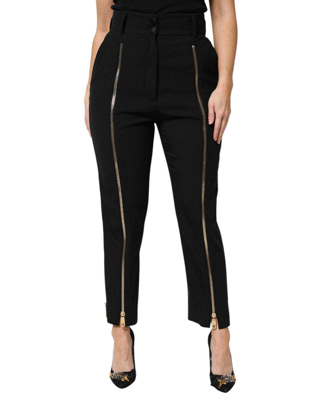 Dolce &amp; Gabbana Sample Sale Dolce &amp; Gabbana Black Wool High Waist Zipper Tapered Pants - | Designer outlet