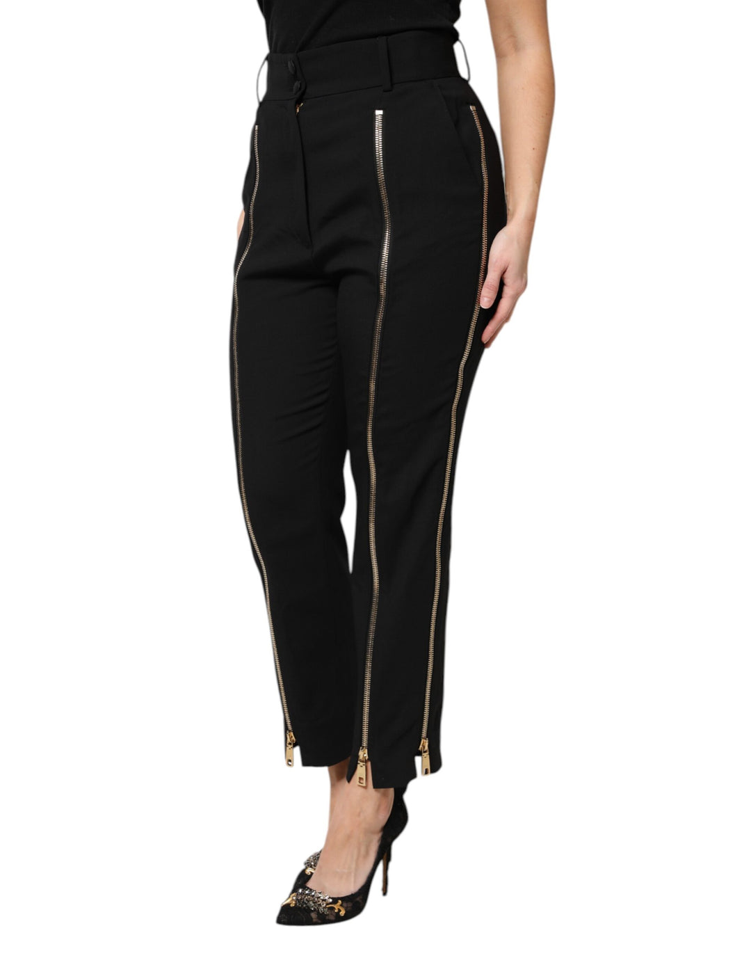 Dolce &amp; Gabbana Sample Sale Dolce &amp; Gabbana Black Wool High Waist Zipper Tapered Pants - | Designer outlet