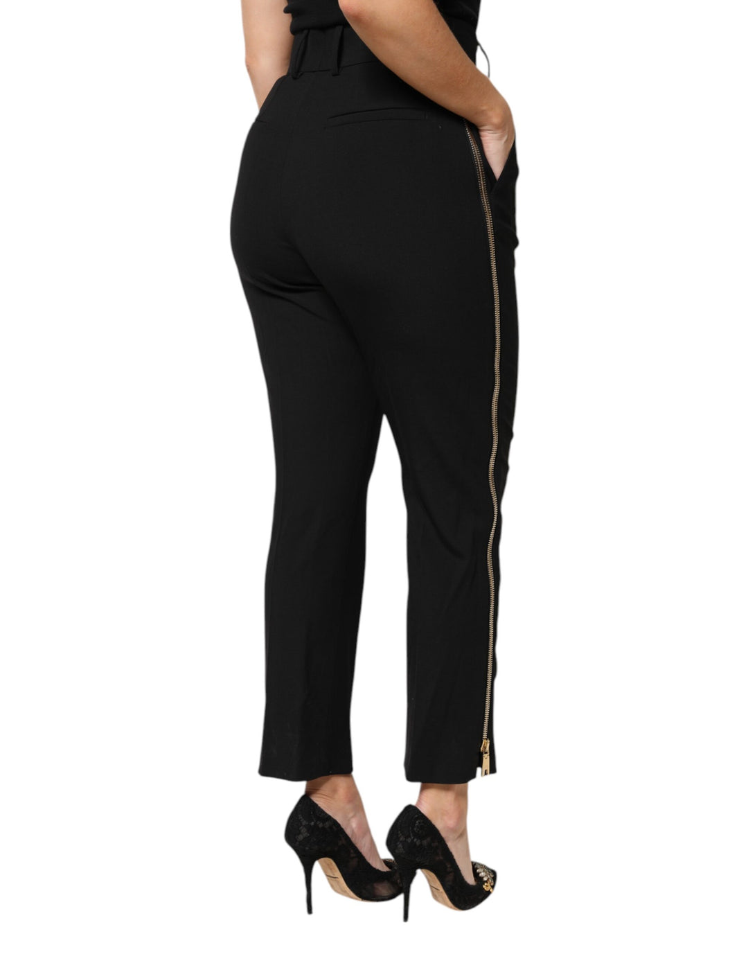 Dolce &amp; Gabbana Sample Sale Dolce &amp; Gabbana Black Wool High Waist Zipper Tapered Pants - | Designer outlet