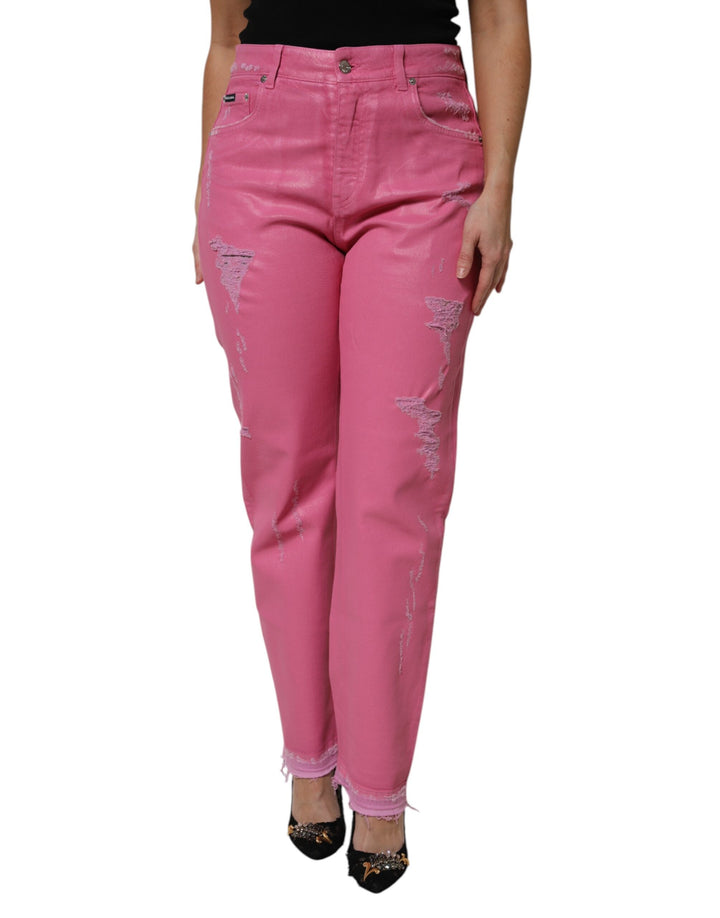 Dolce &amp; Gabbana Sample Sale Dolce &amp; Gabbana Pink Tattered Mid Waist Tapered Denim Jeans - | Designer outlet