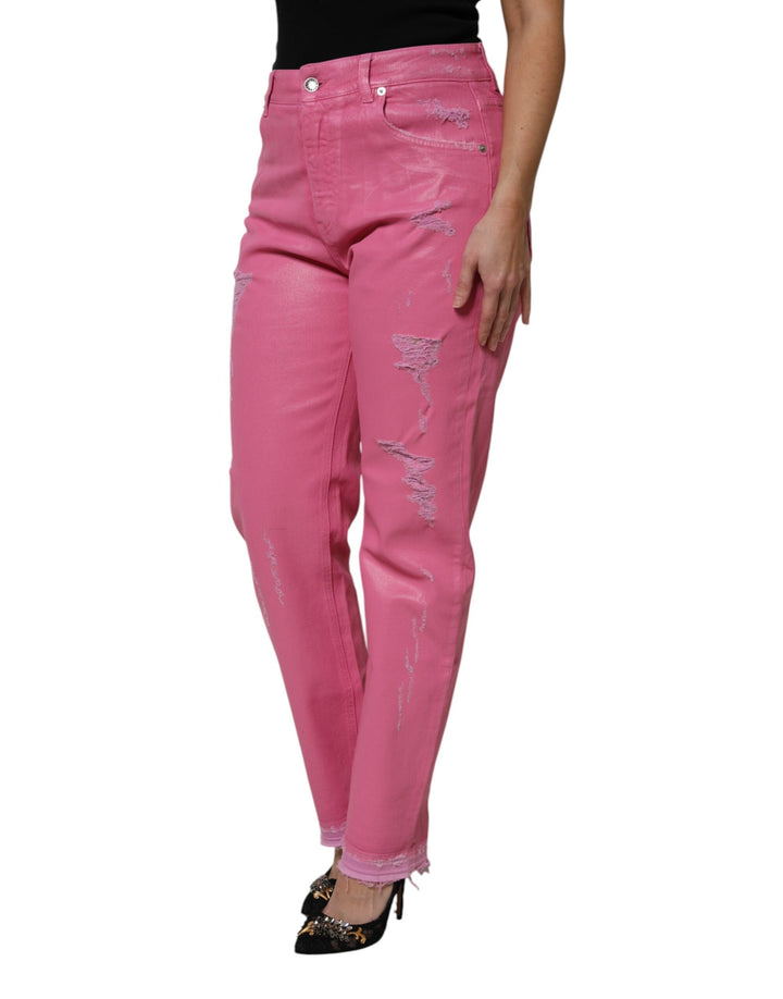 Dolce &amp; Gabbana Sample Sale Dolce &amp; Gabbana Pink Tattered Mid Waist Tapered Denim Jeans - | Designer outlet