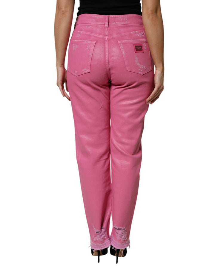 Dolce &amp; Gabbana Sample Sale Dolce &amp; Gabbana Pink Tattered Mid Waist Tapered Denim Jeans - | Designer outlet
