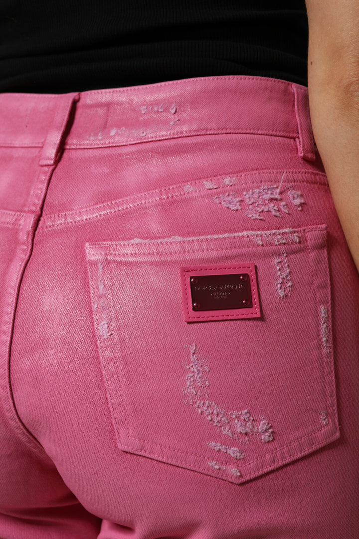 Dolce &amp; Gabbana Sample Sale Dolce &amp; Gabbana Pink Tattered Mid Waist Tapered Denim Jeans - | Designer outlet