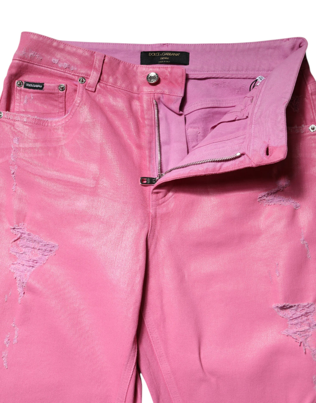 Dolce &amp; Gabbana Sample Sale Dolce &amp; Gabbana Pink Tattered Mid Waist Tapered Denim Jeans - | Designer outlet