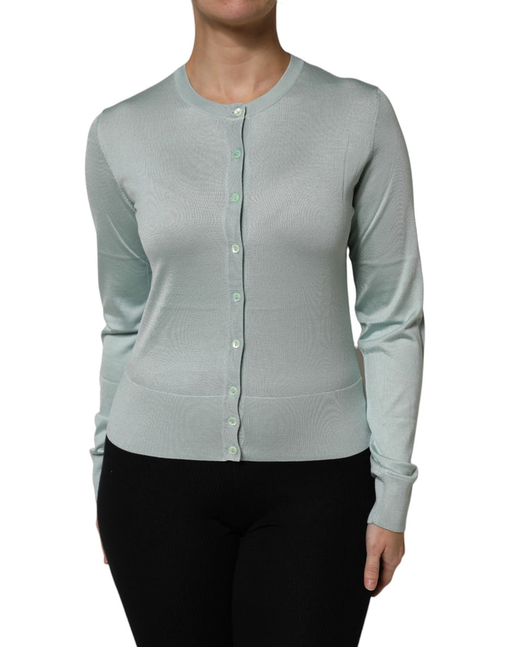 Dolce &amp; Gabbana Sample Sale Dolce &amp; Gabbana Light Green Silk Button Down Cardigan Sweater - | Designer outlet