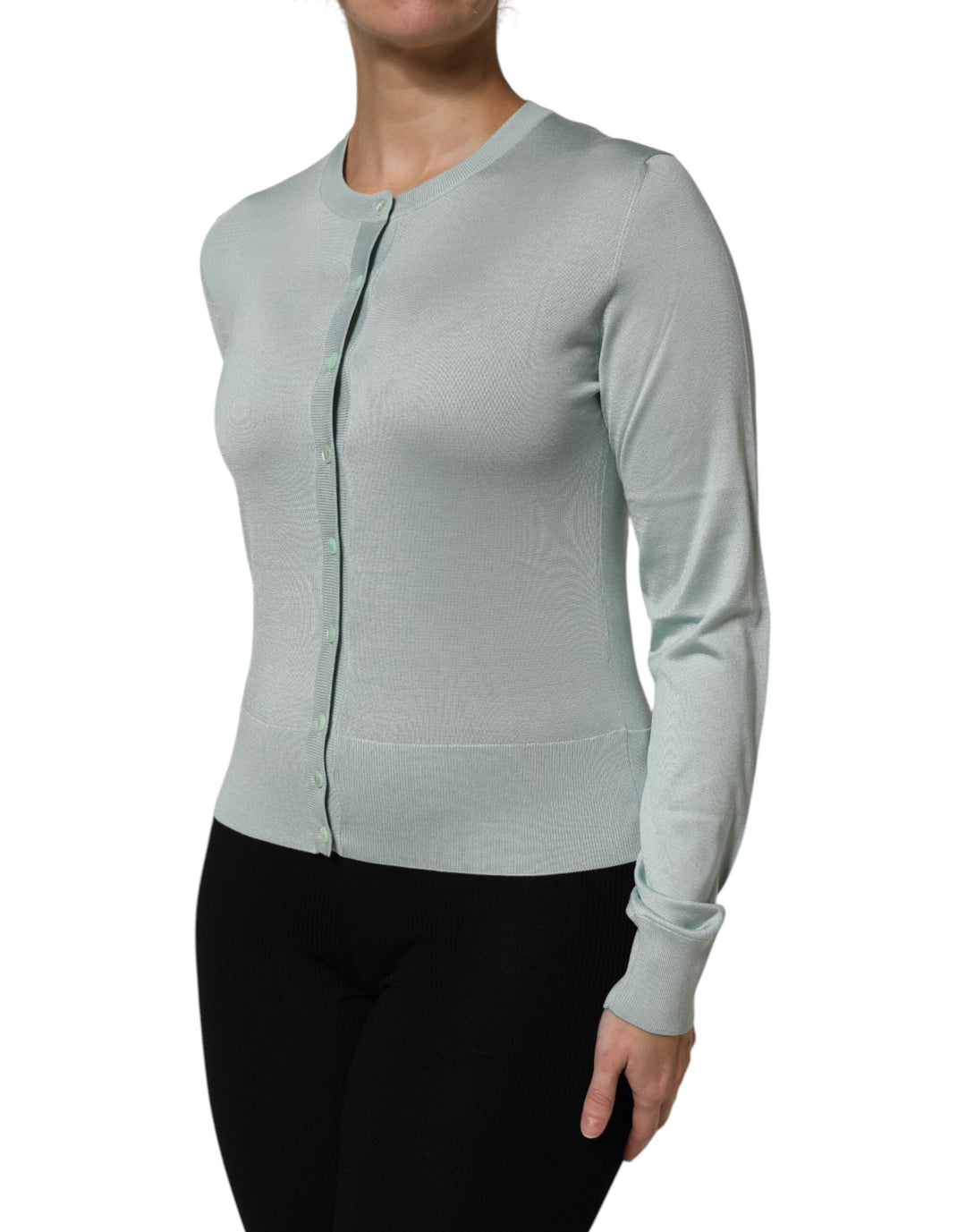 Dolce &amp; Gabbana Sample Sale Dolce &amp; Gabbana Light Green Silk Button Down Cardigan Sweater - | Designer outlet