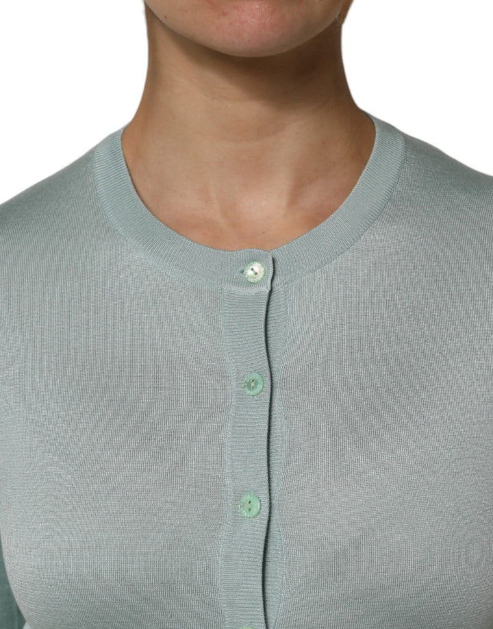 Dolce &amp; Gabbana Sample Sale Dolce &amp; Gabbana Light Green Silk Button Down Cardigan Sweater - | Designer outlet