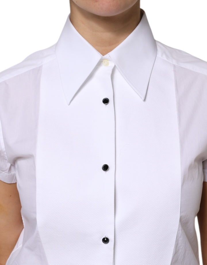 Dolce & Gabbana White Cotton Short Sleeves Collared Polo Top