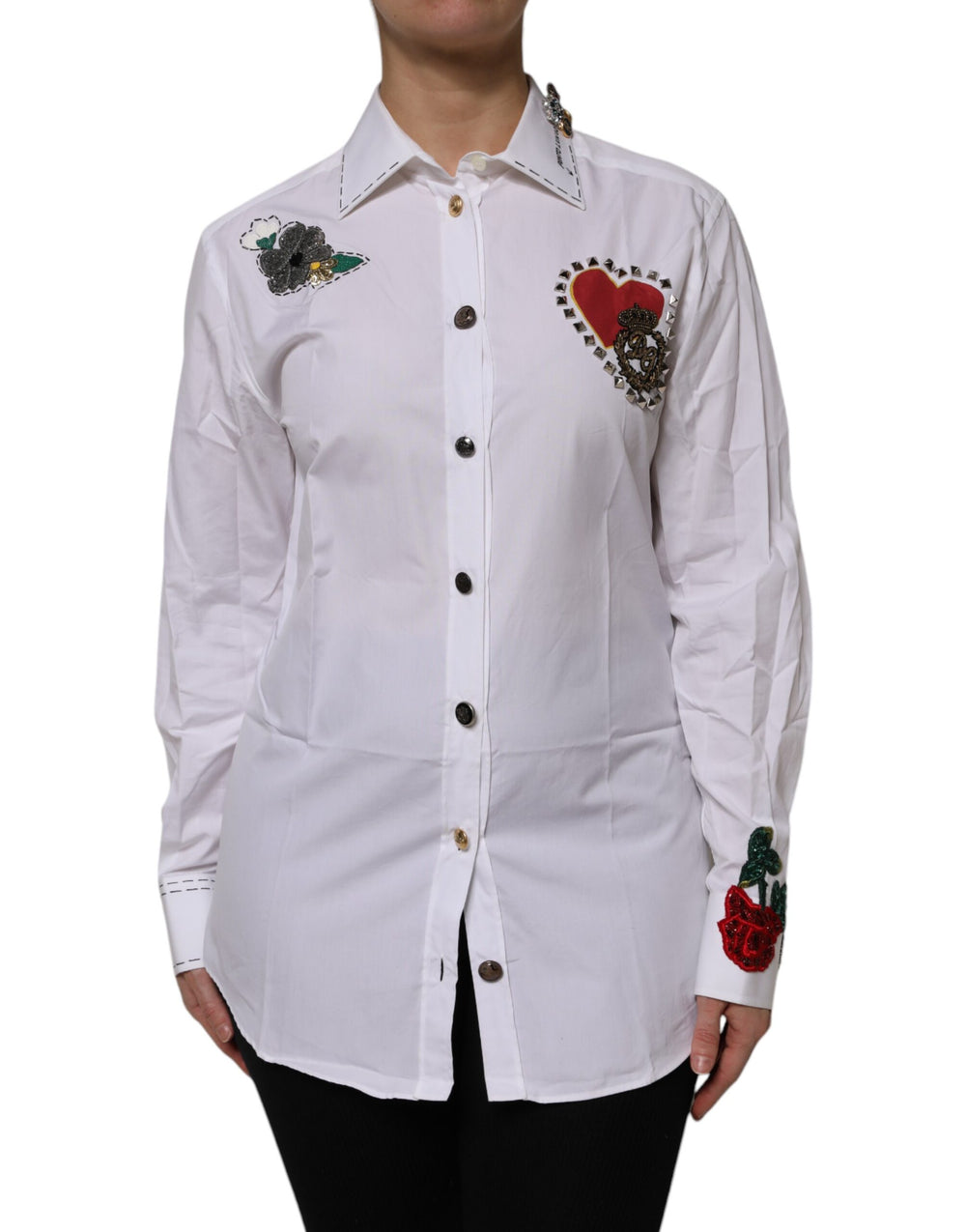 Dolce & Gabbana Sample Sale Dolce & Gabbana White Cotton Floral Embellished Shirt Top - | Designer outlet