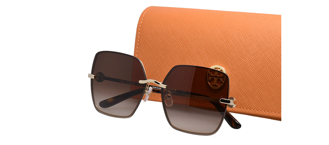 Tory Burch TY 6080 334913 Irregular Metal Gold Sunglasses with Brown Gradient Lens